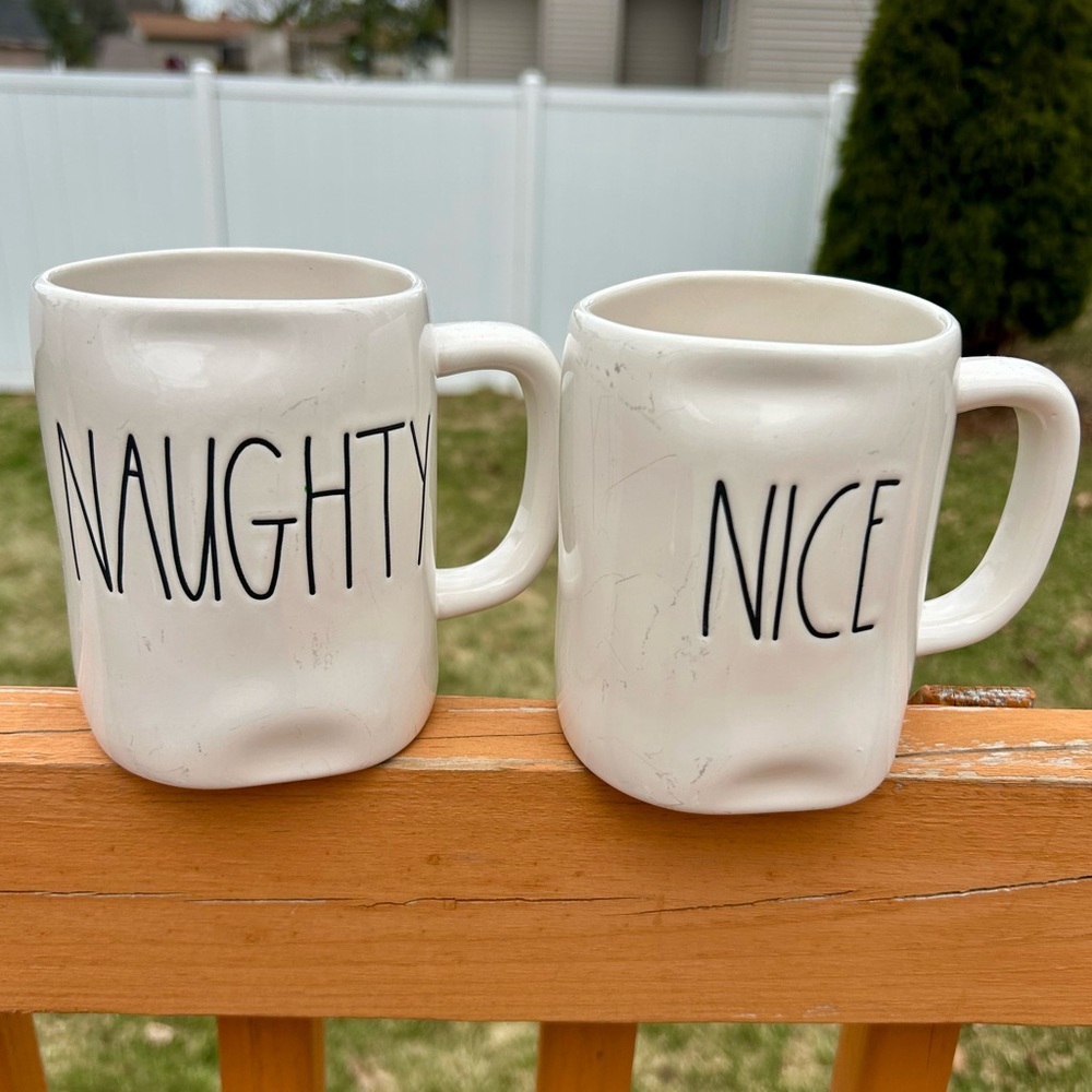 Rae Dunn Naughty and Nice White Mugs Set